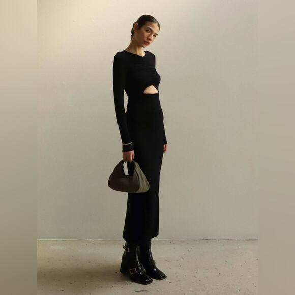 Sophie Rue Stella Ruched Jersey Maxi Dress Long Black Cutout Stretchy NWT Size M - Picture 1 of 9